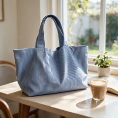 Blue Striped Canvas Tote Bag