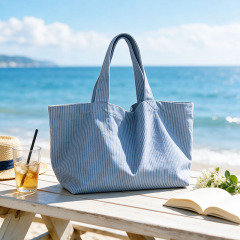 Blue Striped Canvas Tote Bag
