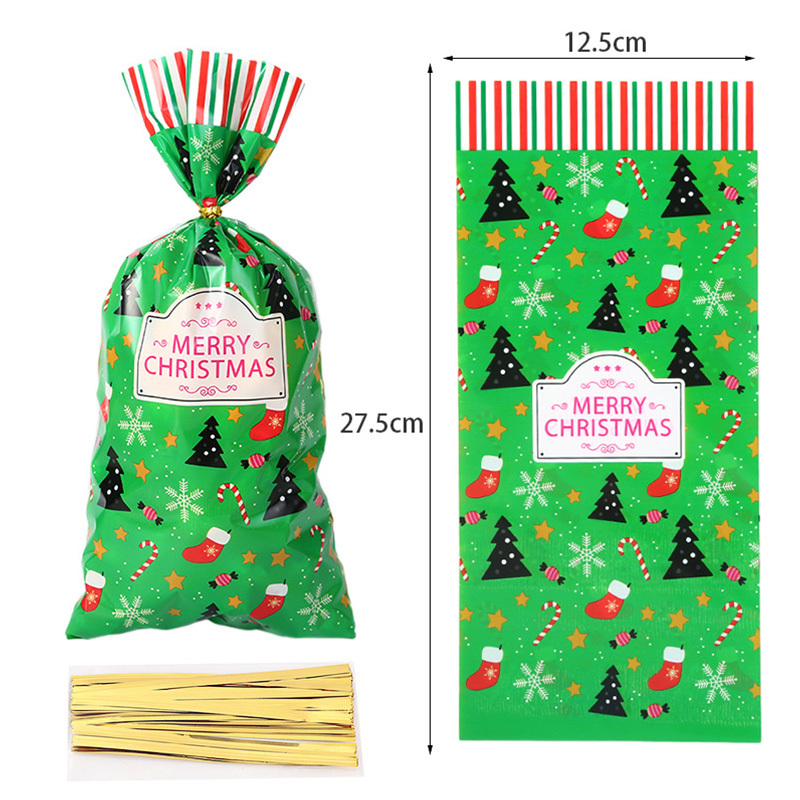 Christmas Cellophane Treat Bags with Gold Twist Ties,YI YUAN,Christmas Cellophane Treat Bags with Gold Twist Ties