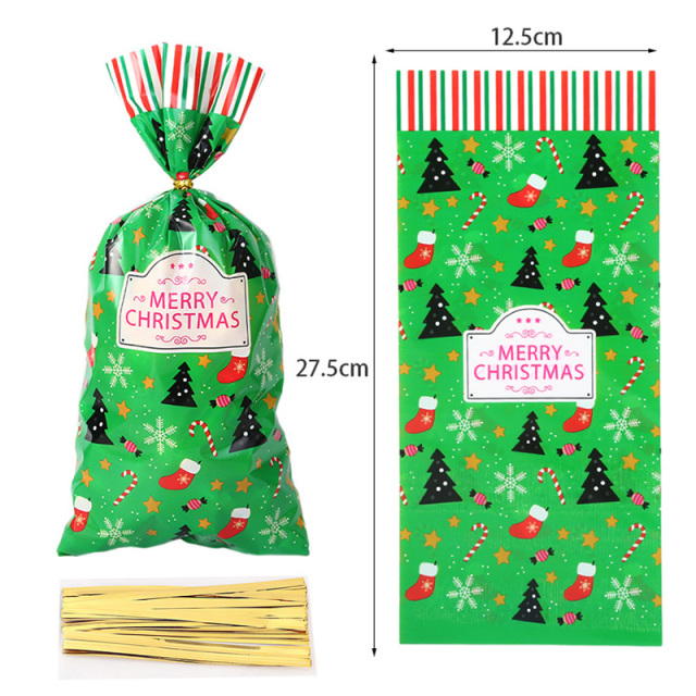 Christmas Cellophane Treat Bags with Gold Twist Ties,YI YUAN,Christmas Cellophane Treat Bags with Gold Twist Ties