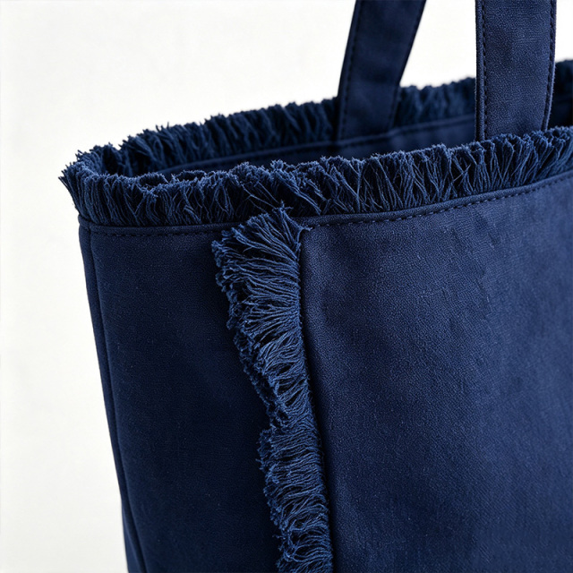 Custom Logo Fringe Canvas Tote Bag Large Capacity Women Beach Vacation Shoulder Shopping Handbag Wholesale