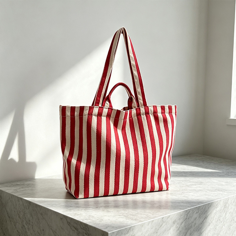Custom Red White Stripe Canvas Tote Bag with Double Handle,YI YUAN,Custom Red White Stripe Canvas Tote Bag with Double Handle