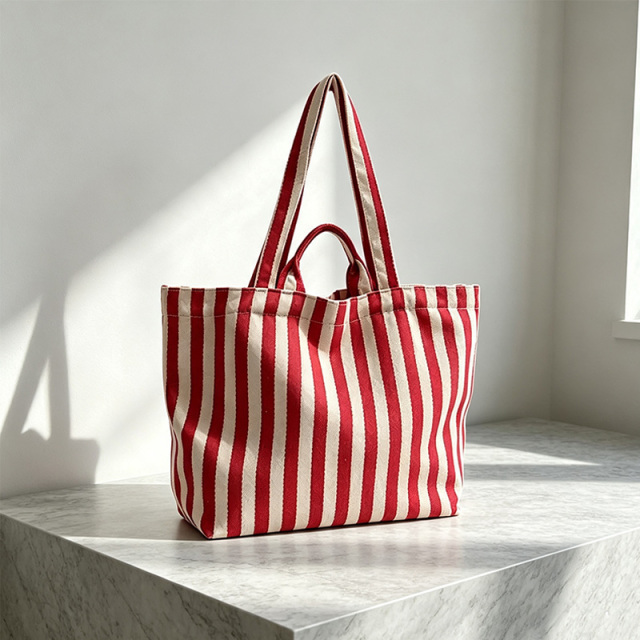 Custom Red White Stripe Canvas Tote Bag with Double Handle,YI YUAN,Custom Red White Stripe Canvas Tote Bag with Double Handle