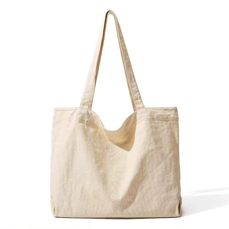 Natural beige cotton canvas tote bag soft slouchy large capacity shoulder bag casual everyday tote