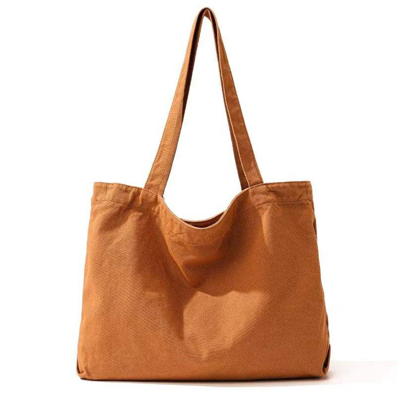 Caramel brown canvas tote bag cotton shopping bag for women