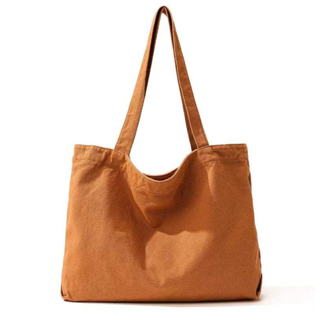 Caramel brown canvas tote bag cotton shopping bag for women