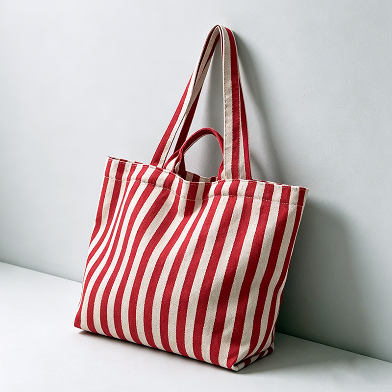Custom Red White Stripe Canvas Tote Bag with Double Handle,YI YUAN,Custom Red White Stripe Canvas Tote Bag with Double Handle
