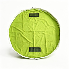 Round foldable portable storage mat with mesh pockets drawstring toy organizer mat for camping travel