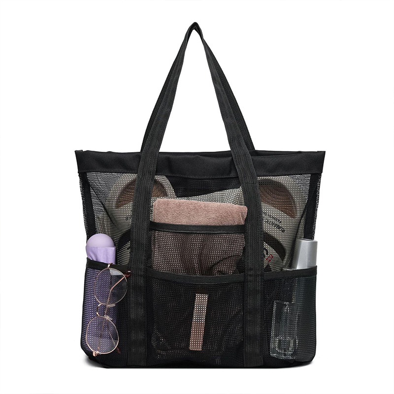Black Mesh Beach Bag,YI YUAN,Black Mesh Beach Bag