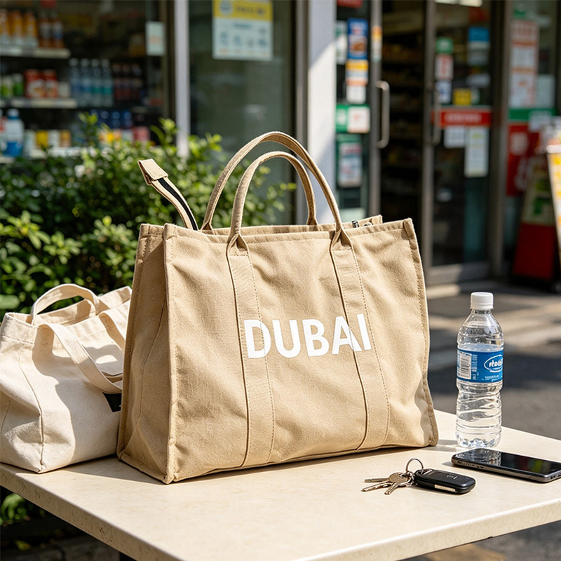 Custom Printed Logo Khaki Canvas Tote Bag,YI YUAN,Custom Printed Logo Khaki Canvas Tote Bag