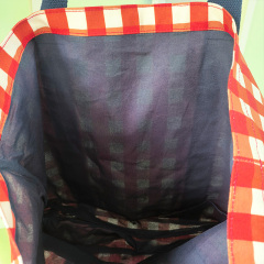 Red white gingham check canvas tote bag