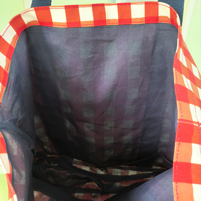 Red white gingham check canvas tote bag