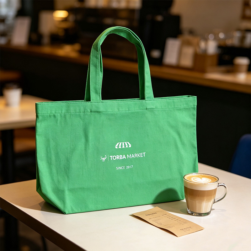 Extra‑Large Green Canvas Tote Bag,YI YUAN,Extra‑Large Green Canvas Tote Bag