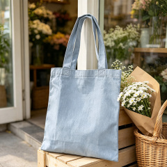 Blue Herringbone Canvas Tote Bag,YI YUAN,Blue Herringbone Canvas Tote Bag