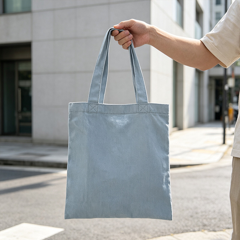 Blue Herringbone Canvas Tote Bag,YI YUAN,Blue Herringbone Canvas Tote Bag