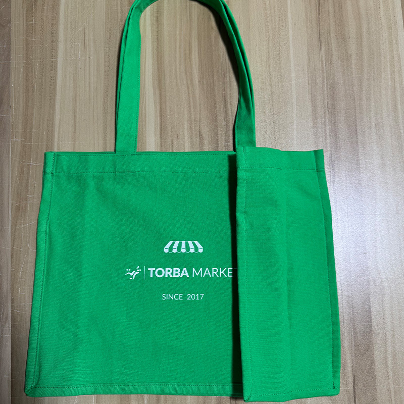 Green custom printed canvas tote shopping bag