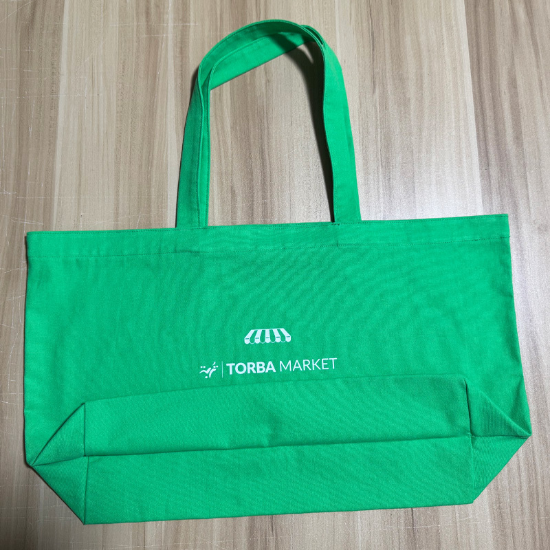 Oversized bright green custom logo canvas tote bag