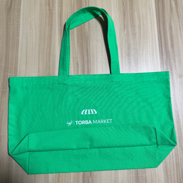 Oversized bright green custom logo canvas tote bag
