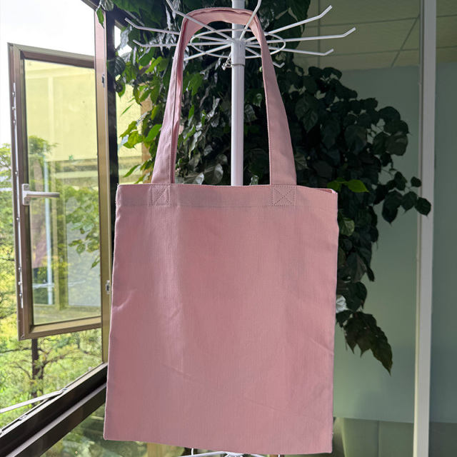 Pink herringbone canvas tote bag