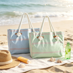 Striped Canvas Beach Tote Bag