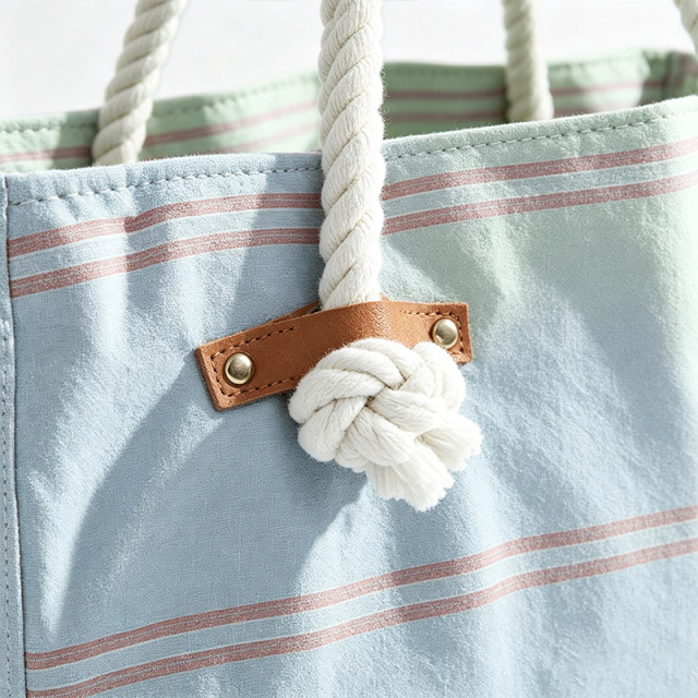 Striped Canvas Shopping Tote Bag,cotton rope handle shopping bag