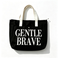 Custom‑logo black zipper‑top canvas tote bag