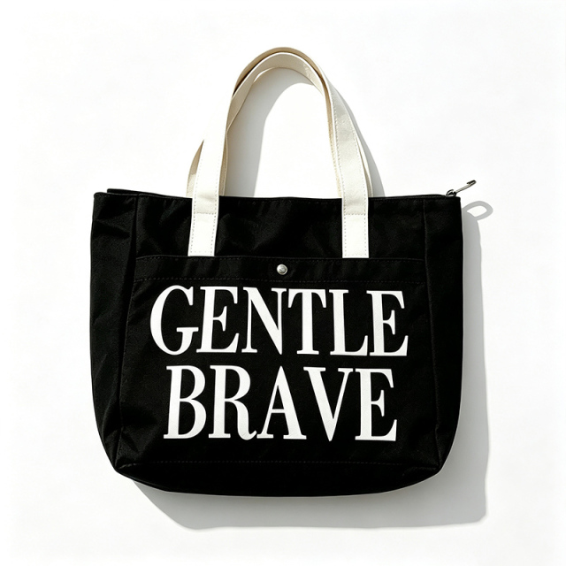 Custom‑logo black zipper‑top canvas tote bag
