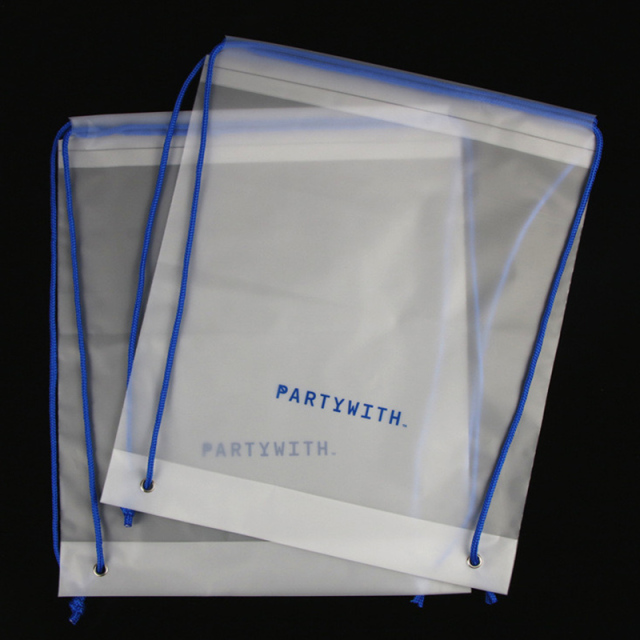 Custom frosted translucent PE plastic drawstring bag