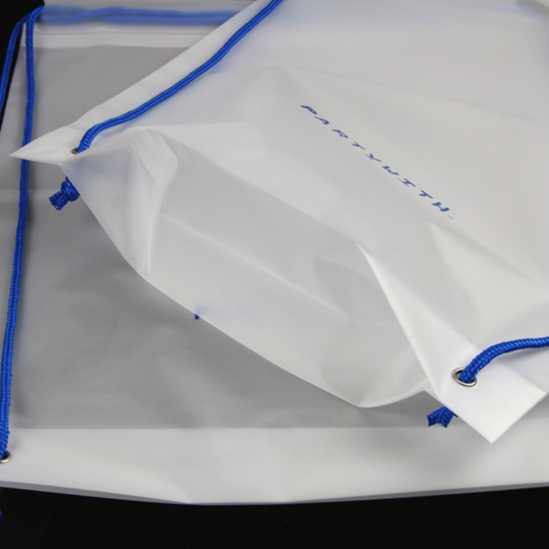 Custom frosted translucent PE plastic drawstring bag