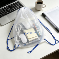 Custom frosted translucent PE plastic drawstring bag