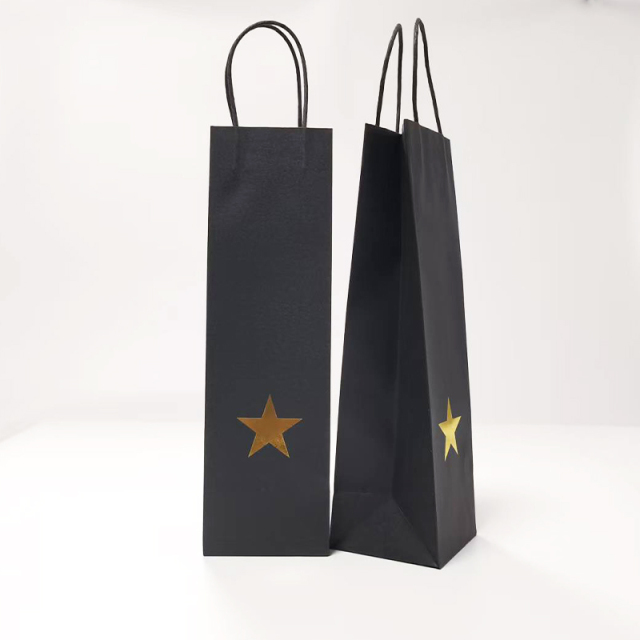 Wine Bottle Carrier Paper Shopping Bag,Single Bottle Kraft Wine paper bag