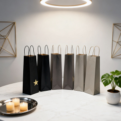 Wine Bottle Carrier Paper Shopping Bag,Single Bottle Kraft Wine paper bag