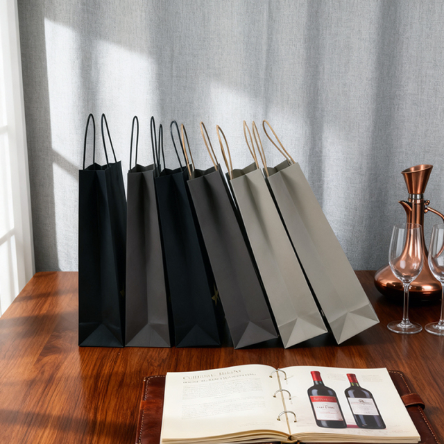 Wine Bottle Carrier Paper Shopping Bag, Single Bottle Kraft Wine paper bag