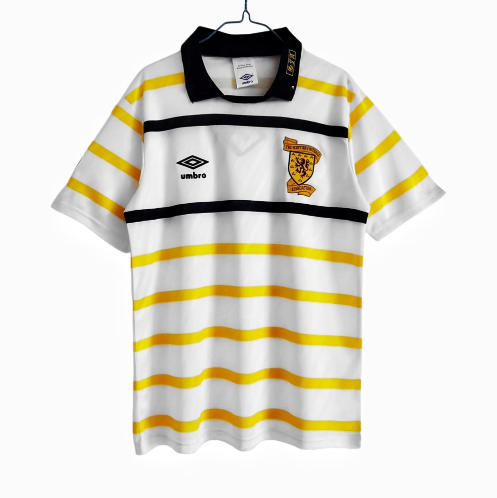 Vintage World Cup 1990 Scotland Away "Horizontal Hoops" Retro Jersey – 8A Grade Premium Edition