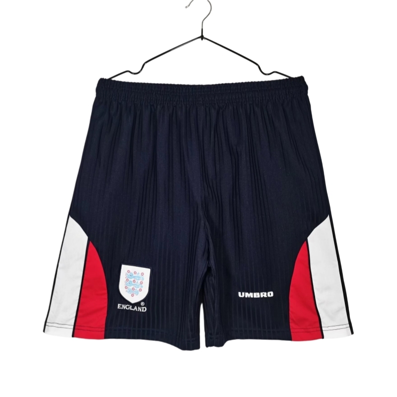 Vintage World Cup 1998 England Home Shorts – Navy with Red/White Stripe – 5C Grade Edition