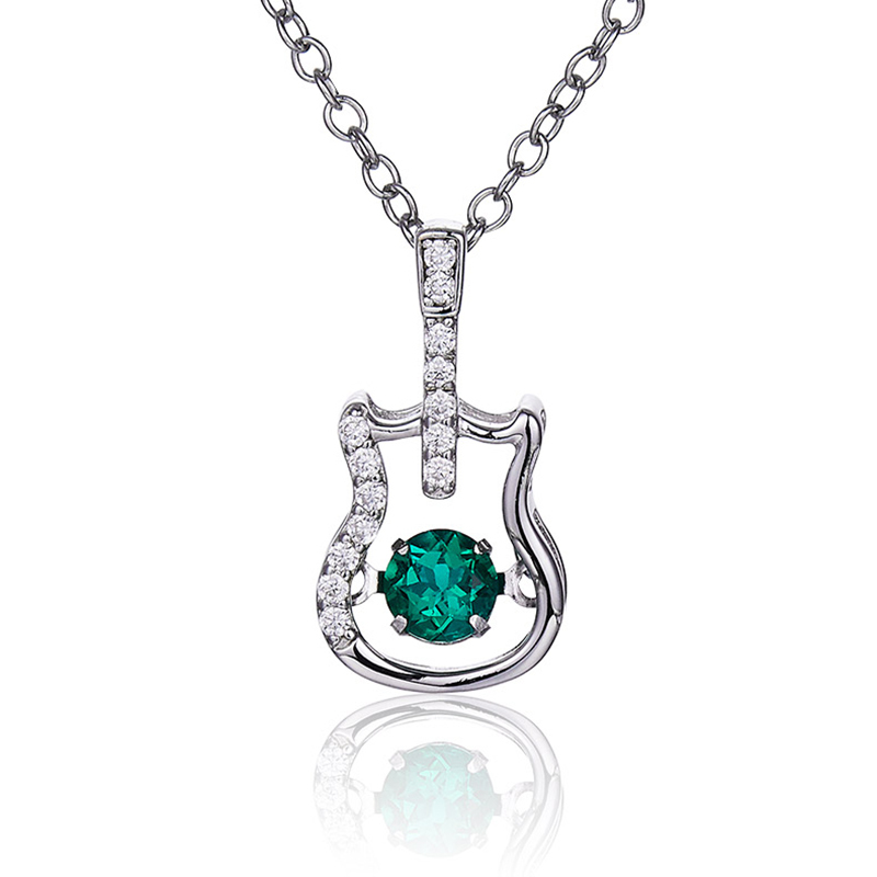 Exquisite lab-grown emerald Guitar dangling necklace S925 sterling silver cultivation Nano created emerald pendant necklace for gift and daily use
