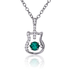 Exquisite lab-grown emerald Guitar dangling necklace S925 sterling silver cultivation Nano created emerald pendant necklace for gift and daily use