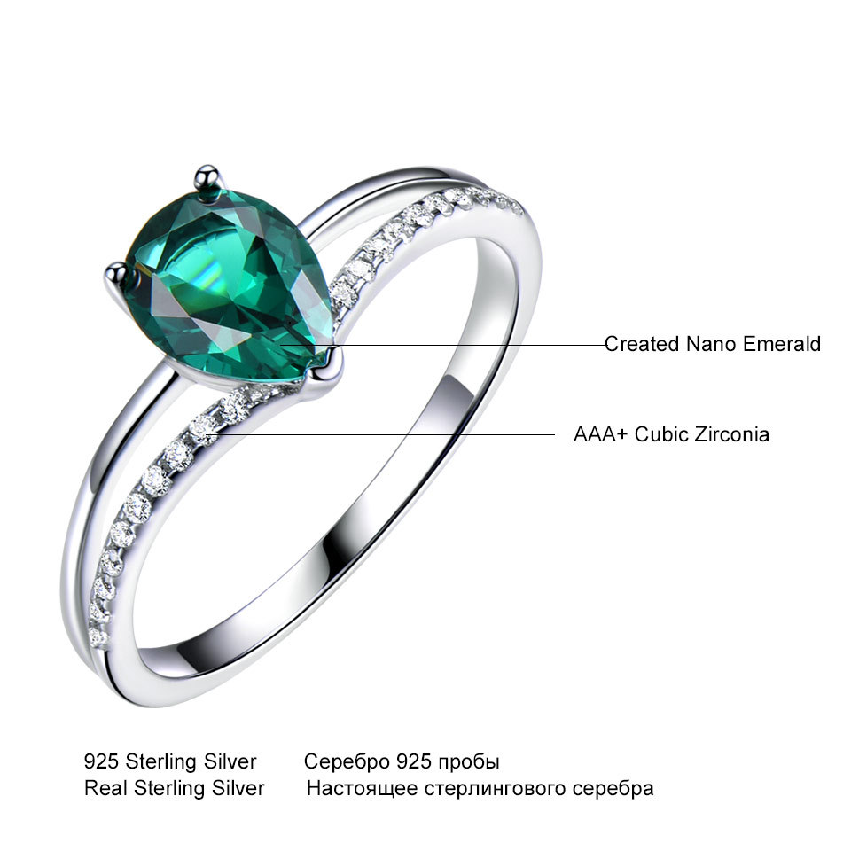 Green Emerald Gemstone Rings for Women 925 Sterling Silver Jewelry Romantic Classic Water Drop Ring Valentine's Day Gift