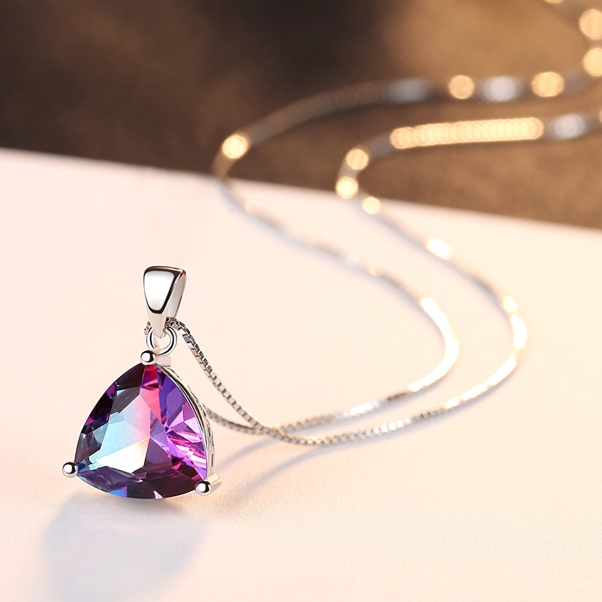 pendant 925 sterling silver necklace for women synthetic gemstone simple fashion high sense jewellery wholesale