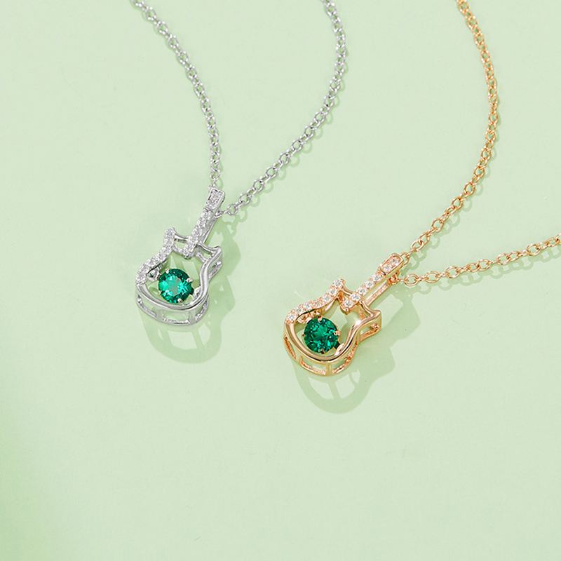 Exquisite lab-grown emerald Guitar dangling necklace S925 sterling silver cultivation Nano created emerald pendant necklace for gift and daily use