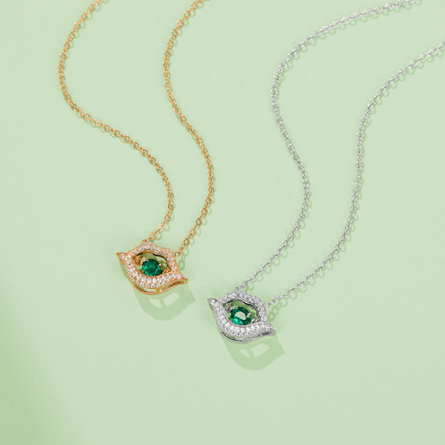 Women's Necklace Pendant 925% Sterling Silver Necklace 0.25CT Round Cultivated Emerald Simple Fashion High Jewelry