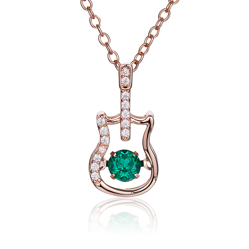 Exquisite lab-grown emerald Guitar dangling necklace S925 sterling silver cultivation Nano created emerald pendant necklace for gift and daily use