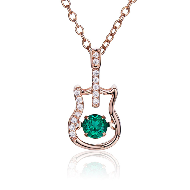 Exquisite lab-grown emerald Guitar dangling necklace S925 sterling silver cultivation Nano created emerald pendant necklace for gift and daily use