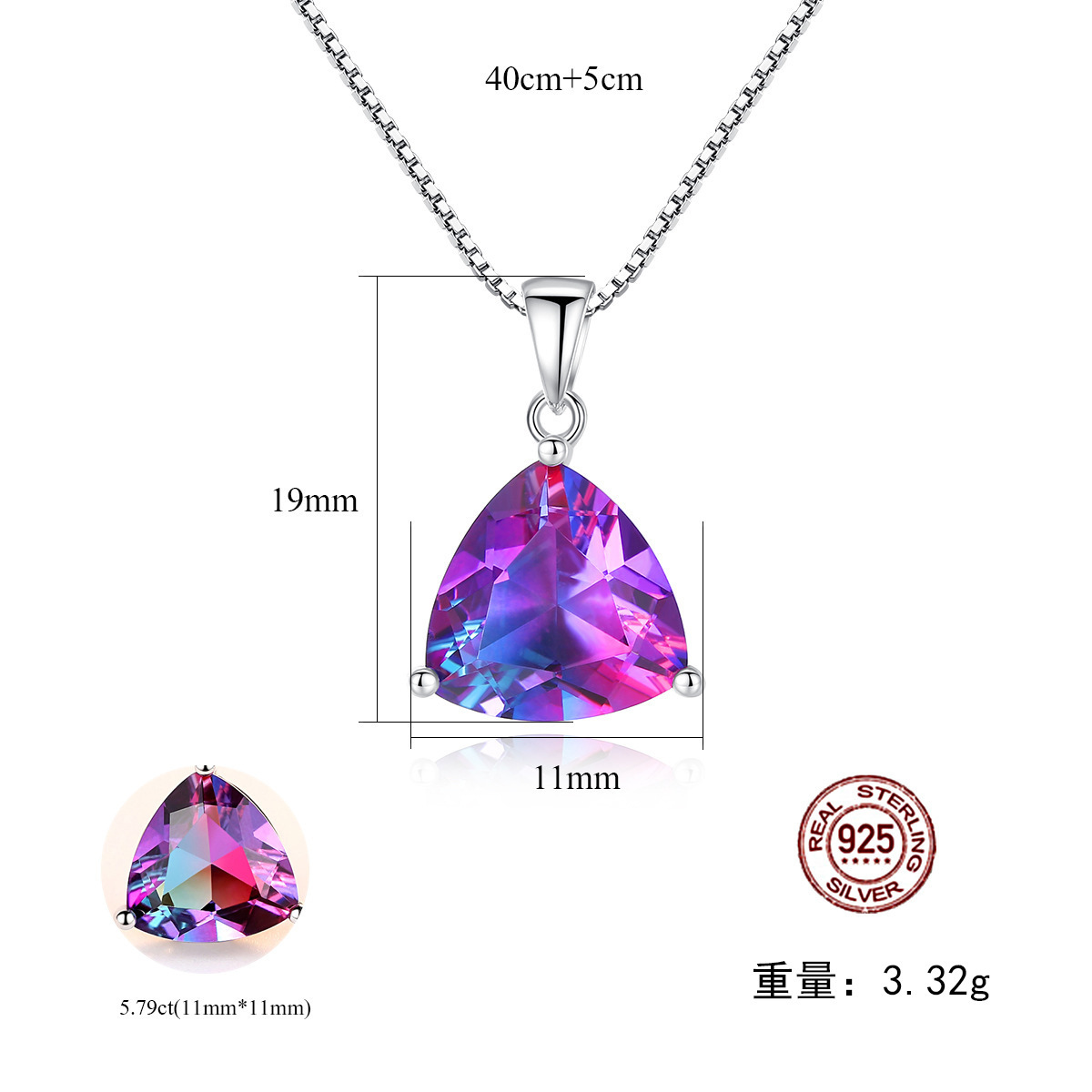 pendant 925 sterling silver necklace for women synthetic gemstone simple fashion high sense jewellery wholesale