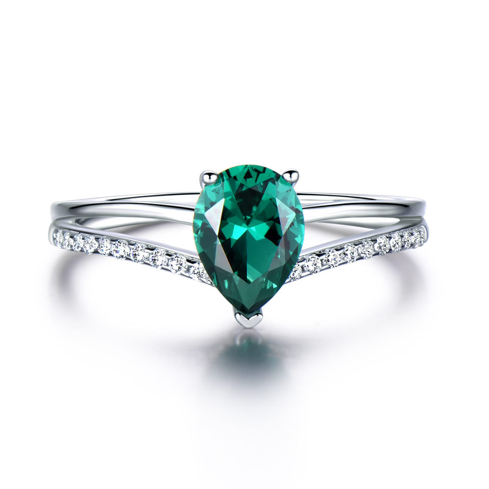 Green Emerald Gemstone Rings for Women 925 Sterling Silver Jewelry Romantic Classic Water Drop Ring Valentine's Day Gift