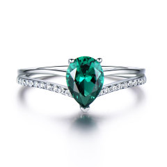 Green Emerald Gemstone Rings for Women 925 Sterling Silver Jewelry Romantic Classic Water Drop Ring Valentine's Day Gift