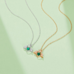 925 Sterling Silver Necklace 0.25CT Round Cultivated Emerald Ladies Necklace Pendant Wedding Party High Jewelry