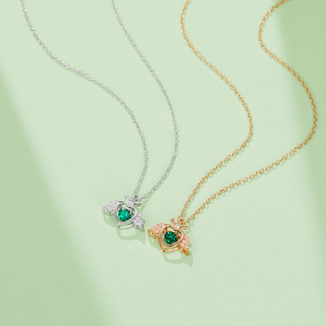 925 Sterling Silver Necklace 0.25CT Round Cultivated Emerald Ladies Necklace Pendant Wedding Party High Jewelry