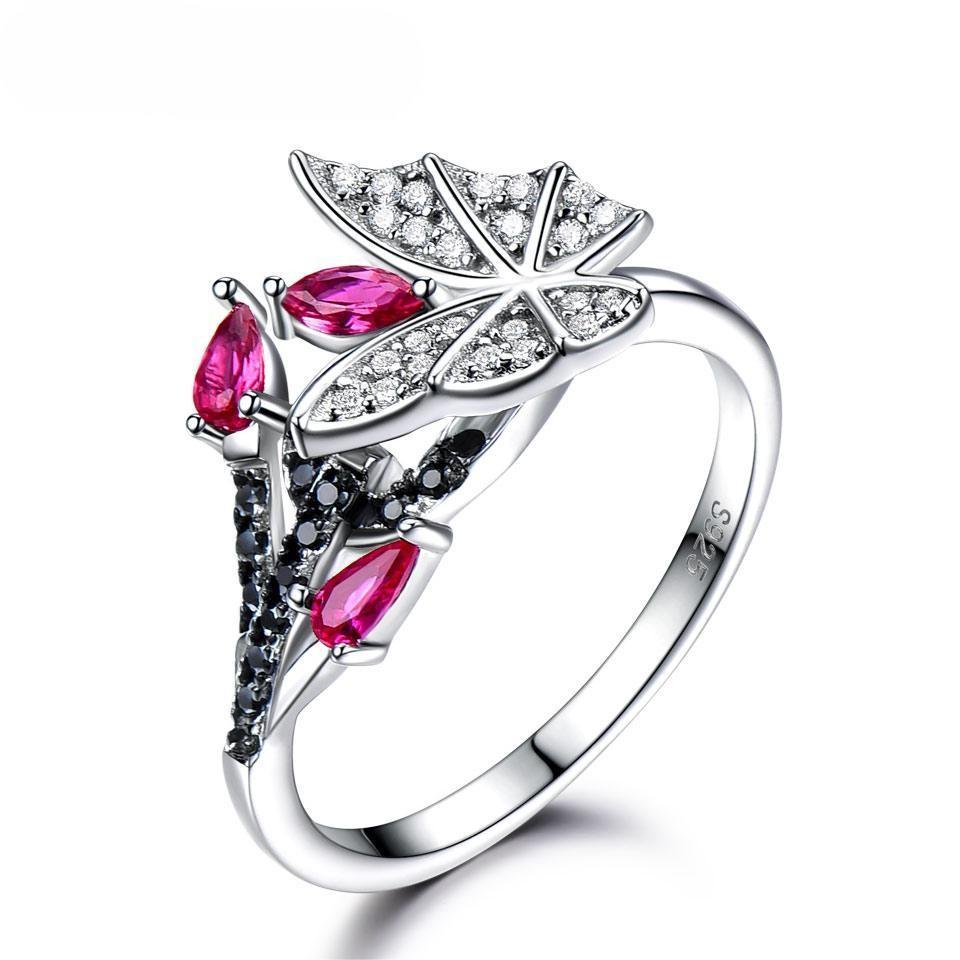 Wholesale Jewelry Supplier Luxury Created Ruby Natural Black Spinel Rings S925 Sterling Silver Wedding Band Rings For Women Fine Jewelry Factory