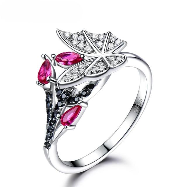 Wholesale Jewelry Supplier Luxury Created Ruby Natural Black Spinel Rings S925 Sterling Silver Wedding Band Rings For Women Fine Jewelry Factory